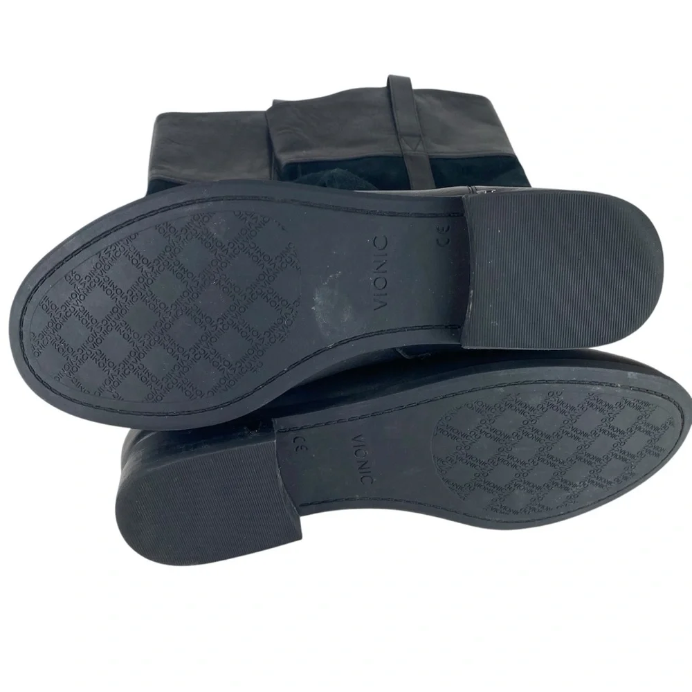 Vionic Downing Black Leather Suede Boots Size 11 Tall Knee High Riding Heeled - Picture 4 of 6